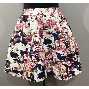 Express Floral Soft Pleated Skirt Size 4 Bubble Skirt White Pink Blue